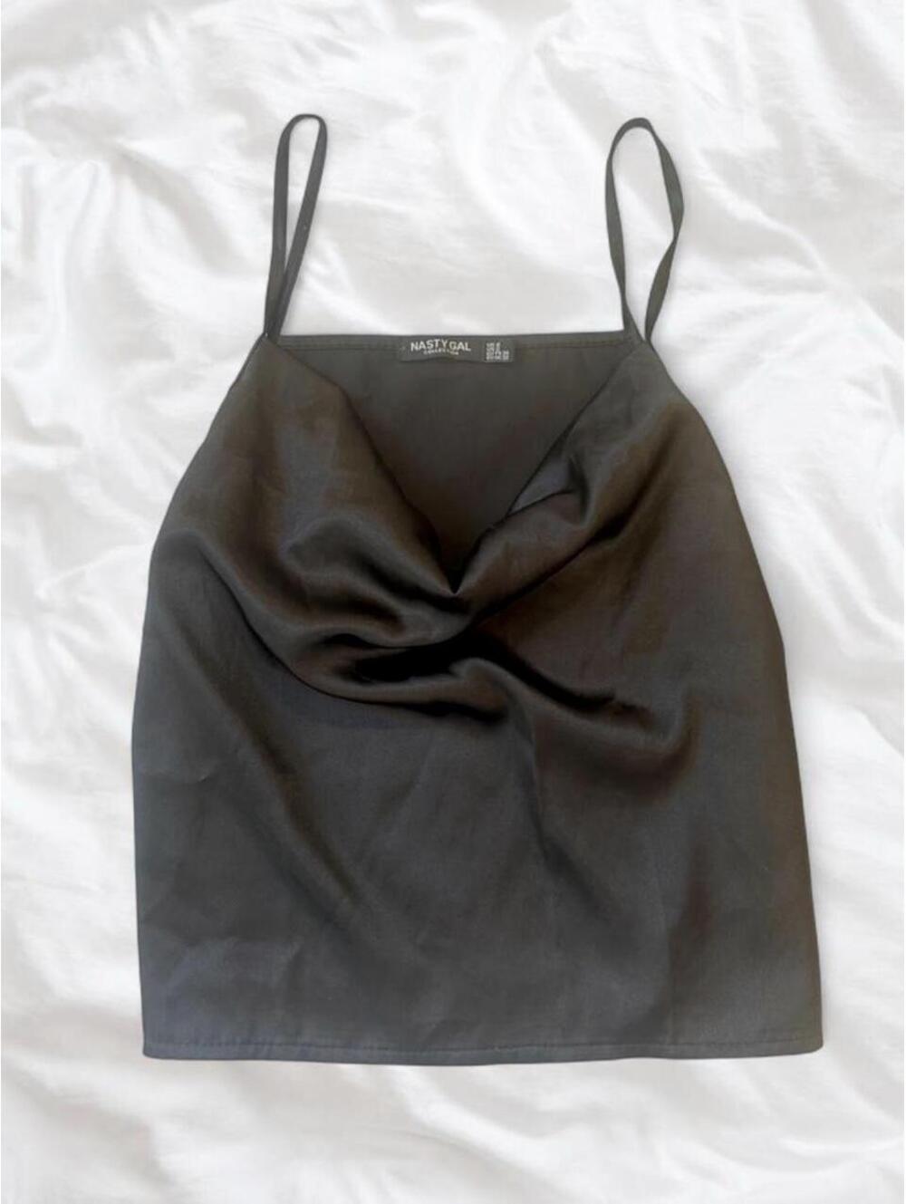 Nasty Gal Black Satin Cowl Neck Cami Top Size 2